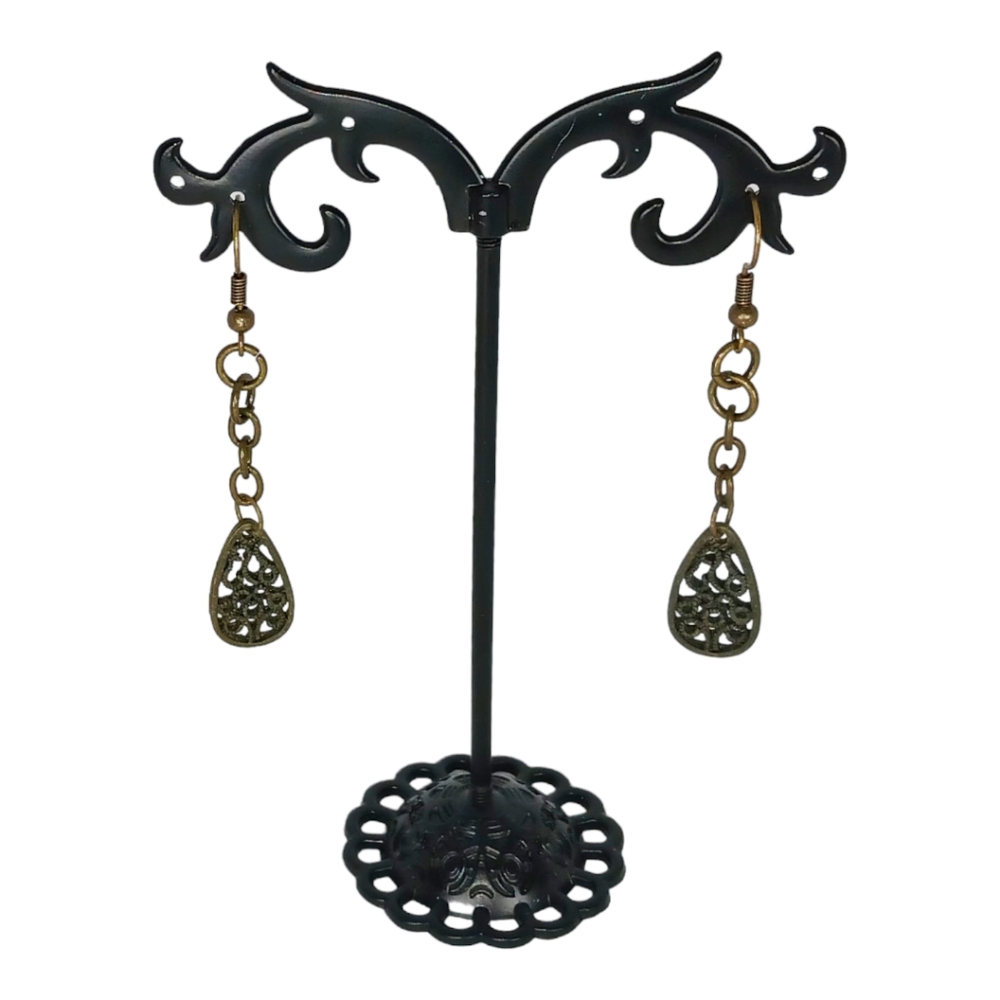 Antique Gold Filigree Tear Drop Earrings Y2K Grunge Upcycled Handcrafted Bronze